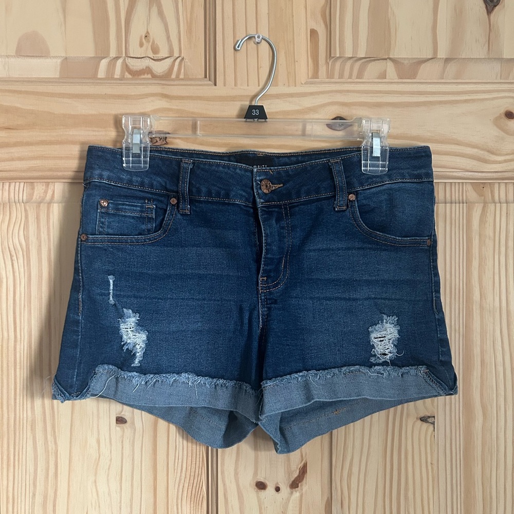 Celebrity Pink Dark Blue Distressed Rolled-Hem Jean Shorts